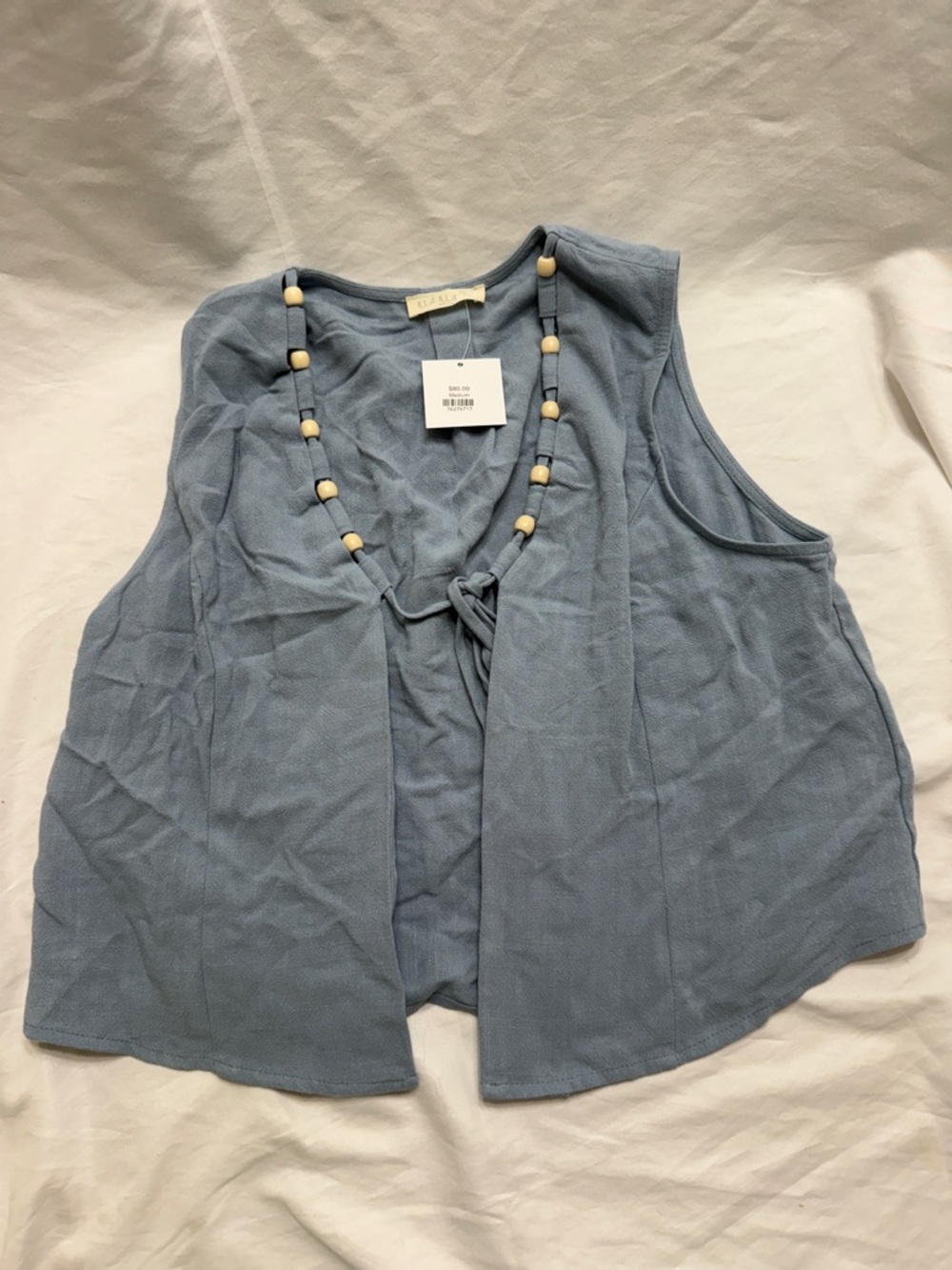 ILLA ILLA Blue Sleeveless Blouse NWT Medium Boho Tie Front Top
